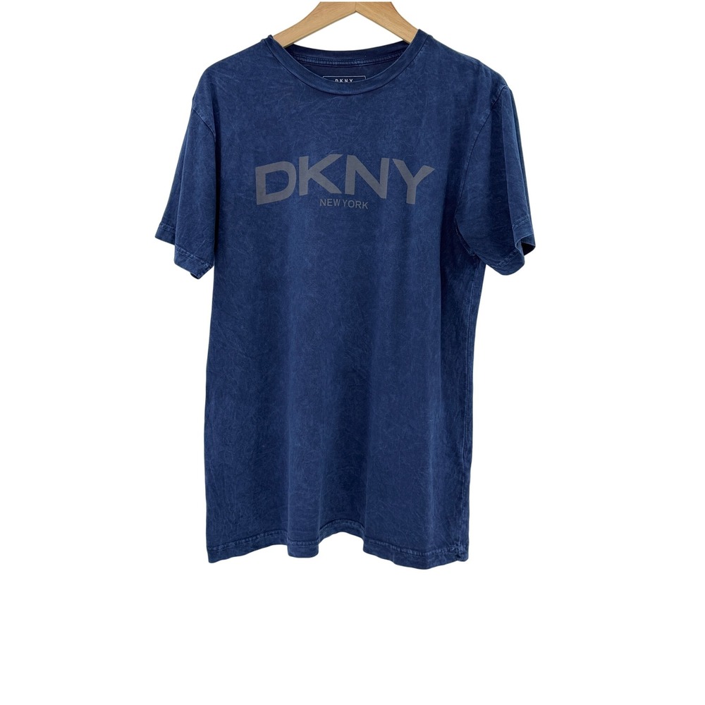 DKNY New York Blue Acid Wash Graphic T Shirt Tee Top Men's Size L‎
